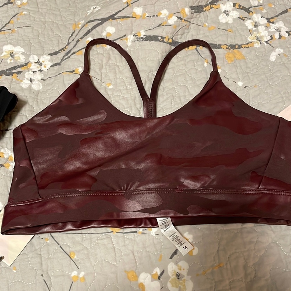 NWT Sage camo burgundy sports bra